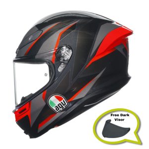 AGV K6-S Slashcut - Black/Grey/Red (Free Dark Visor Worth £89.99)
